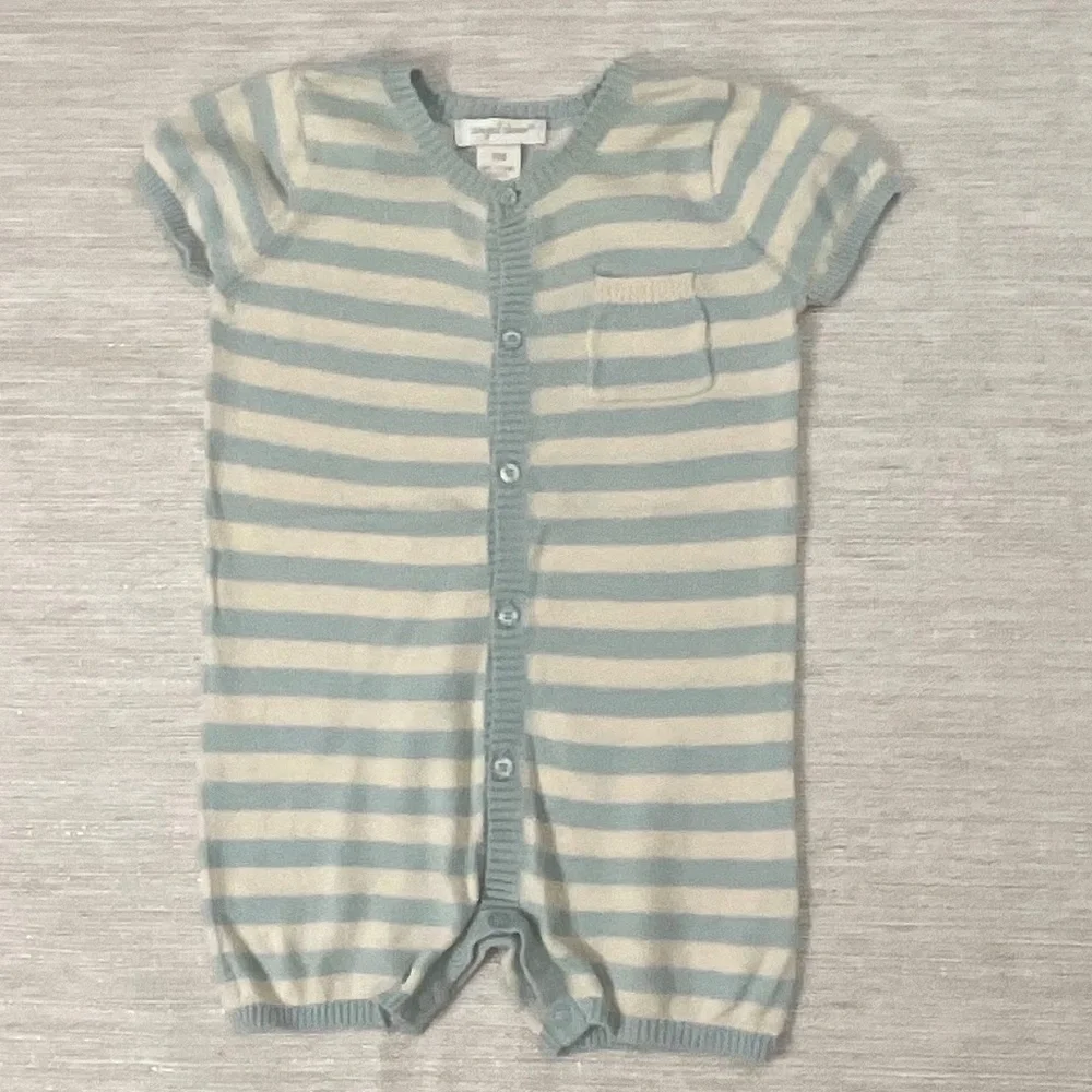 Angel Dear light blue and white striped knit baby romper Size 6M